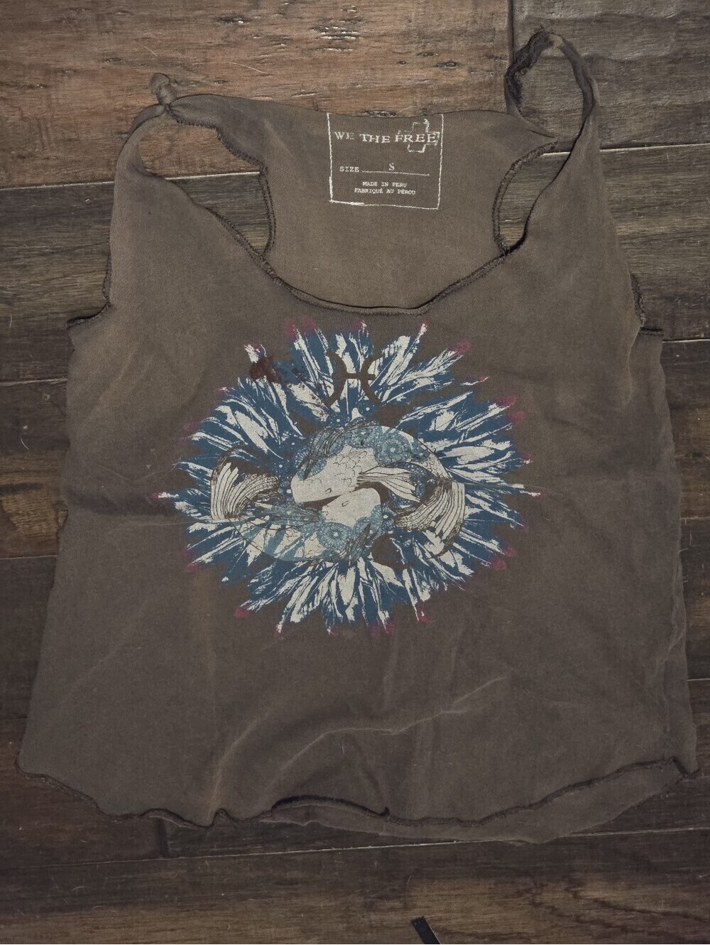 Free People We The Free Pisces Graphic Raw Edge Tank Top Brown S